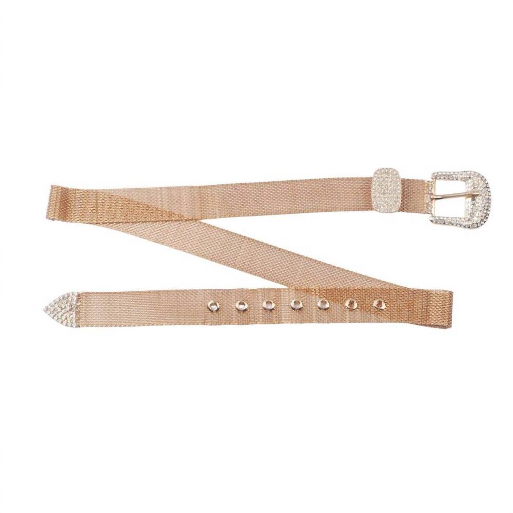 NEW MOST WANTED women's glamour metallic mesh belt with rhinestone bling buckle